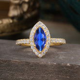 6 Prong Classic Marquise Cut Sapphire Halo Engagement Ring